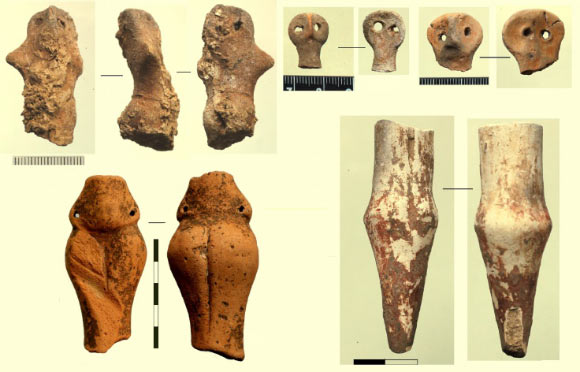 Fragments of humanlike figurines found inside the temple. Image credit: Nataliia Burdo / Mykhailo Videiko.